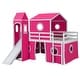 preview thumbnail 3 of 56, Castle Style Twin/Full Size Loft Bed with Slide and Ladder, Solid Wood Loft Bed Frame with Pink Tent and Tower, Playhouse Bed