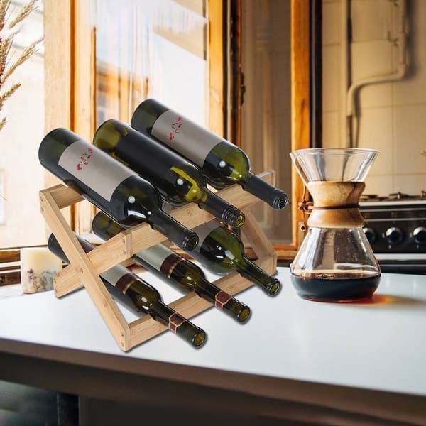Bamboo Foldable Countertop Wine Rack 6-bottles Furniture Wine Display ...