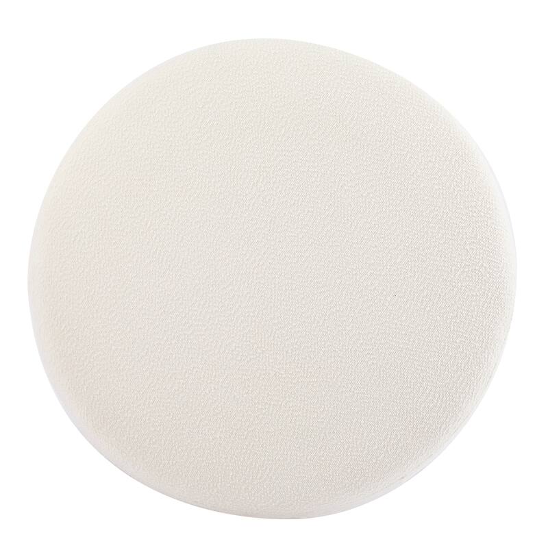 Roomfitters Round Boucle Ottoman with Splayed Rubber Wood Legs