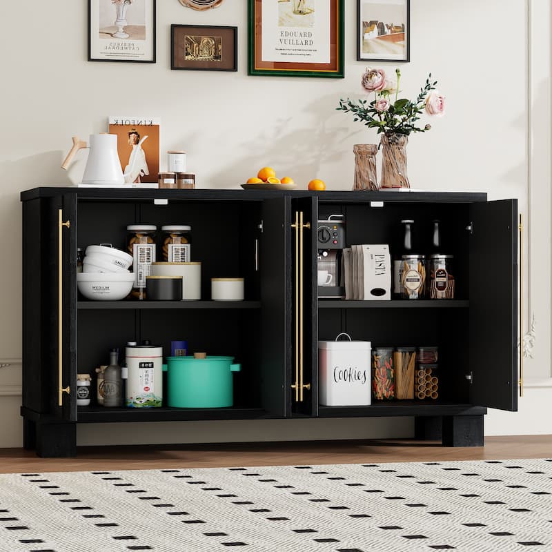 Traditional Style Wood Sideboard Buffet with Adjustable Shelves and Gold Handles