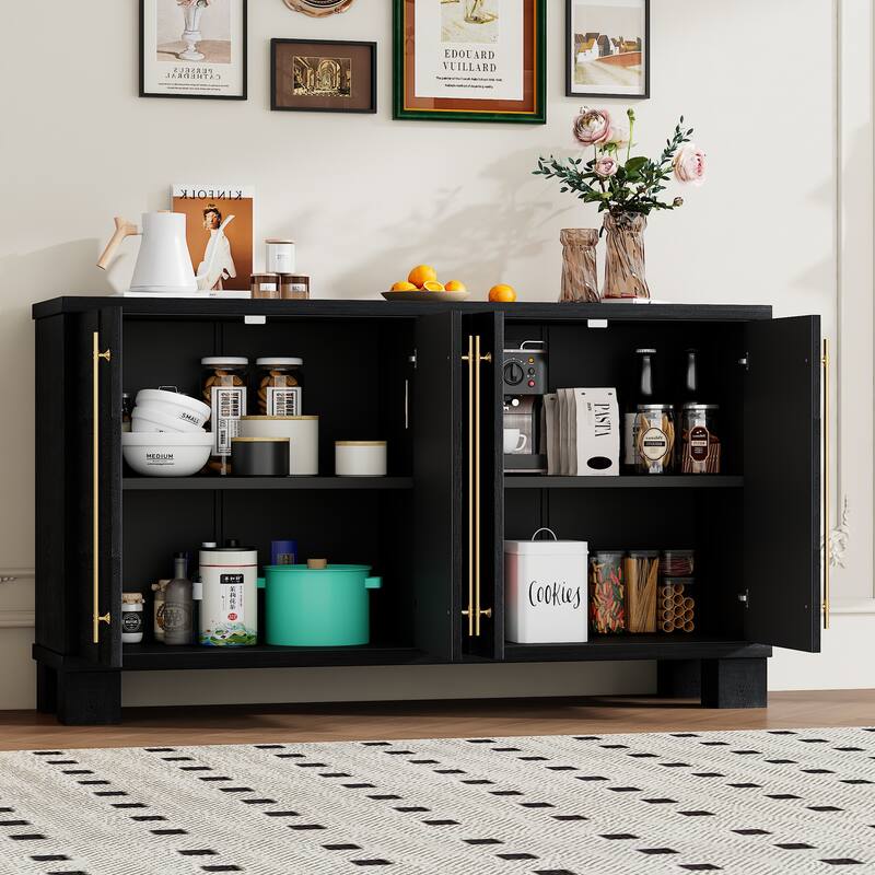 Wood Sideboard with Adjustable Shelves and Gold Handles