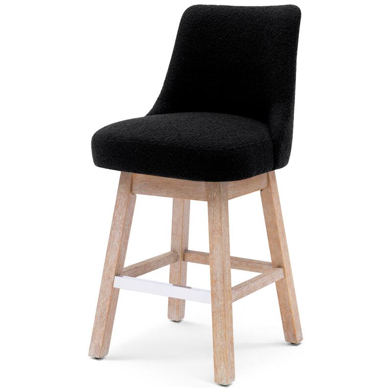 Boucle Polyester Upholstered Swivel Counter Stool - Foot Glides