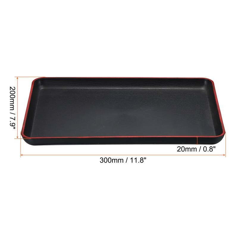 Japanese Style Plastic Rectangular Tray, Wood Grain Food Serving Tray - Black