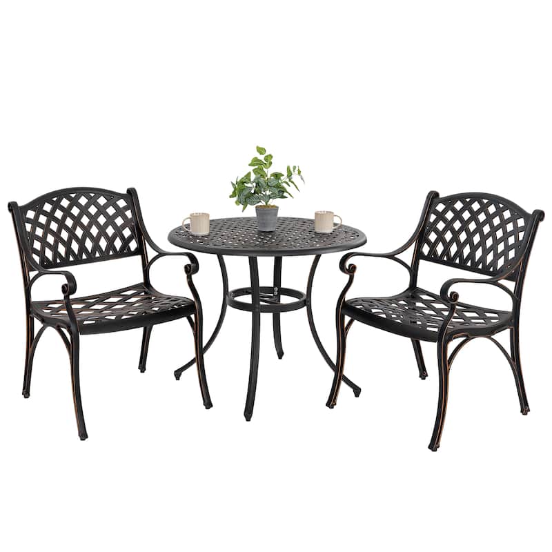 Outdoor 3-Piece Bistro Set with Umbrella Hole, Black with Gold-Painted Edge