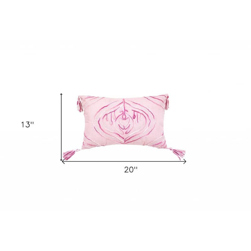 HomeRoots 13" X 20" Pink White And Silver Abstract Zippered Polyester Throw Pillow With Tassels