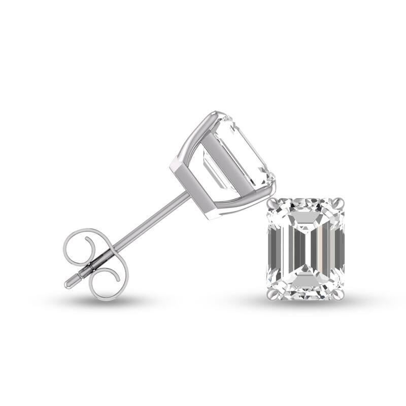 Marquee Lab Grown 3/4 Carat Emerald Cut Solitaire Diamond Earrings in 14K White Gold