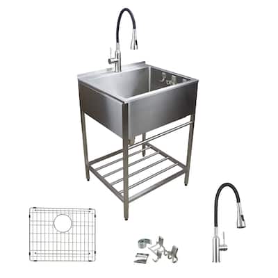 Transolid TFH-2522 25-in. Stainless Steel Laundry Sink with Wash Stand