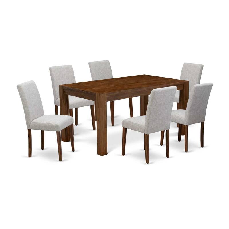 HomeStock 7-Piece Sand Blasted Black Finish Solid Wood Top Dining Table with 6 Parson Chairs with Lattice Back