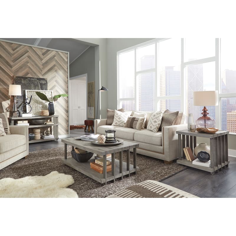 Magnussen Home Eldridge Weathered Gravel and Satin Bronze Rectangular End Table - 24''W x 26''D x 24''H