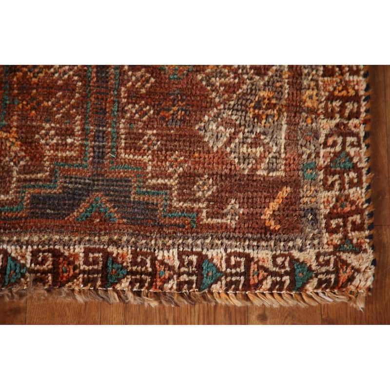 Distressed Qashqai Persian Antique Area Rug Hand-Knotted Wool Carpet - 4'1"x 8'2"