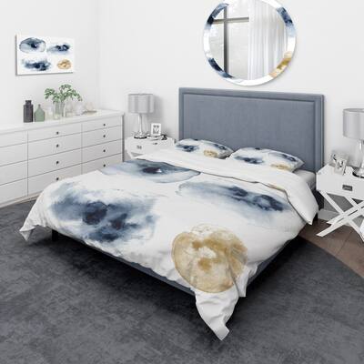 Designart 'Abstract Of Dark Blue and Gold Cloud' Modern Duvet Cover Set