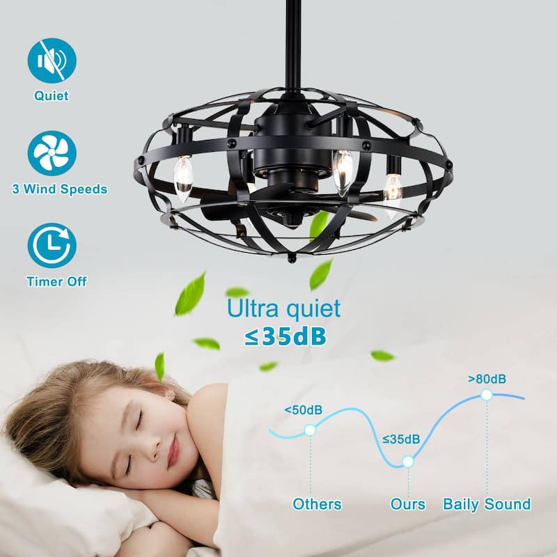 Cusp Barn Modern Enclosed Caged Ceiling Fan with Remote Control, Farmhouse Bladeless Rust Industrial Light Fixture for Bedroom