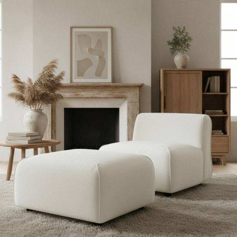 Christopher Knight Home - Marcella Modern 2-Piece Set Plush Upholstered Curved Padded Back Accent Chair and Footrest Ottoman