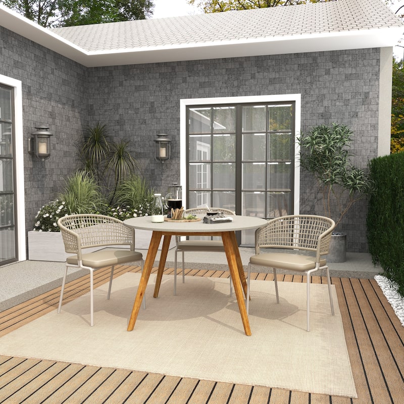 Gray Concrete Inspired Oval End Table Outdoor Accent Table with Brown Tapered Wood Legs