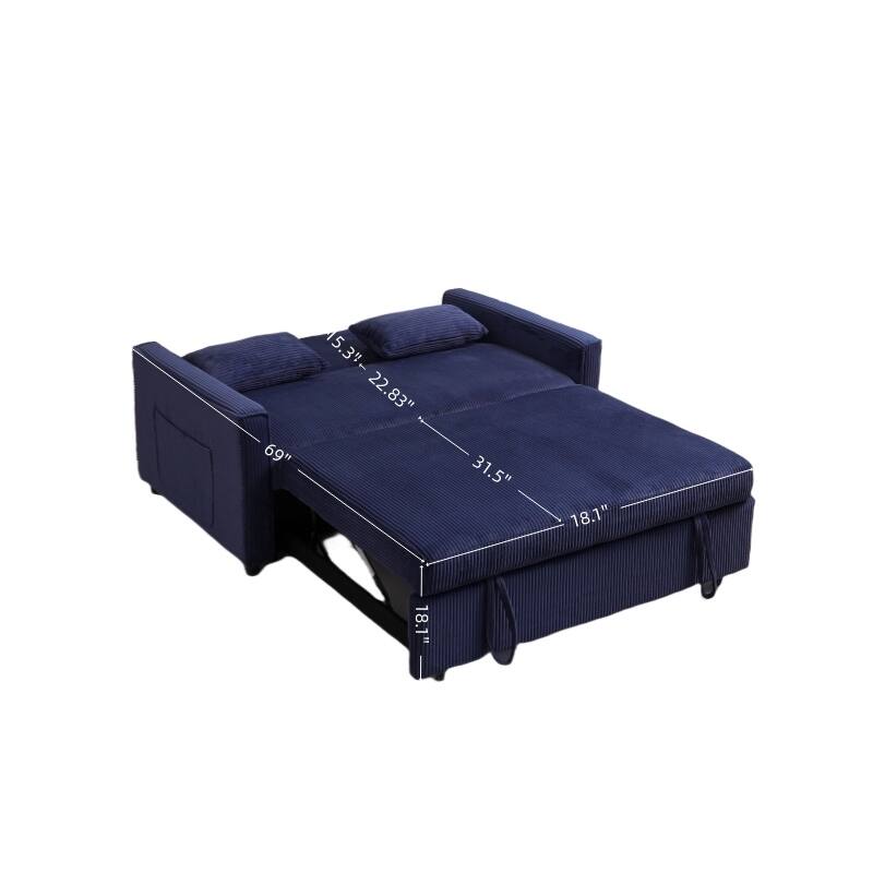 69" Corduroy Sleeper Sofa with Adjustable Backrest & Storage Pocket