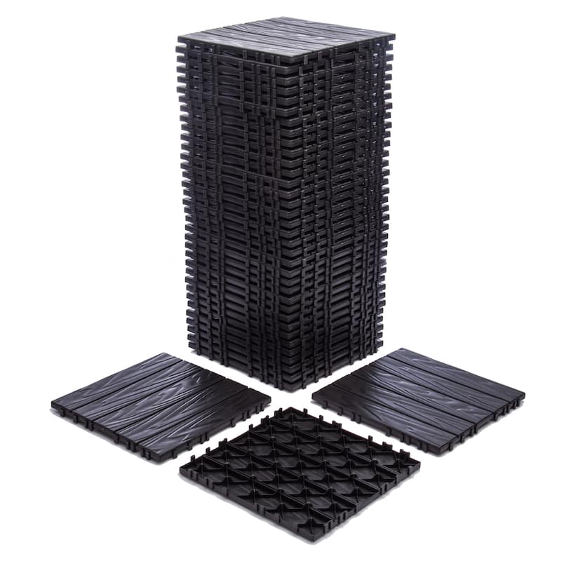 76-Pack 11.42"x11.42"Interlocking Deck Tiles -68.80 Sq.Ft 3D Wood Grain Plastic Flooring,Waterproof & Moisture-Proof Tiles