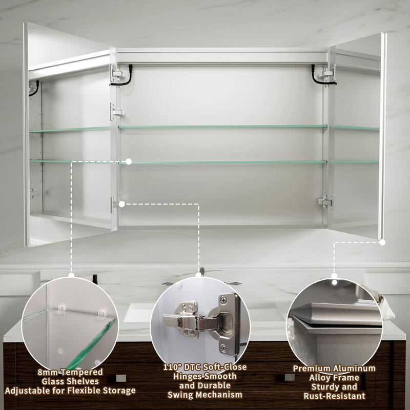 Modland 36"-48"W x 30"H LED Bathroom Medicine Cabinet Dimmable Anti-Fog,Recessed or Surface Mount