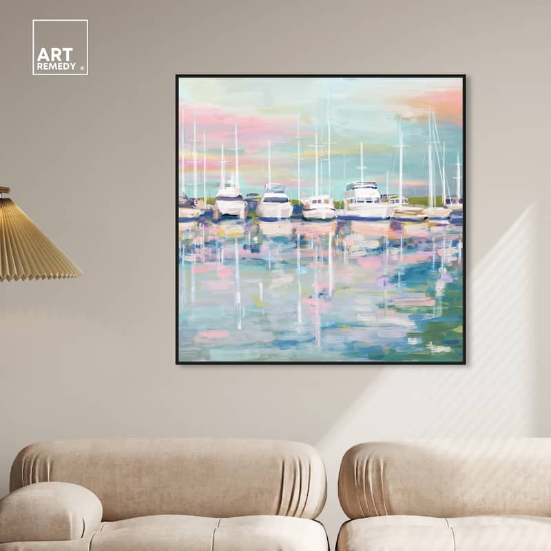 Art Remedy Coastal Dock Framed Sailing 1 Piece Canvas Wall Art