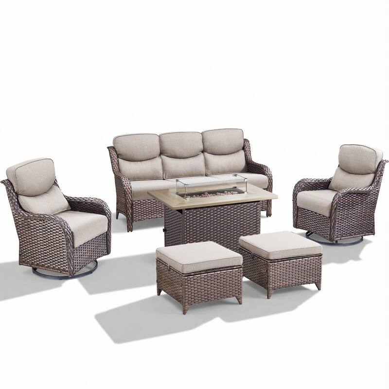 Pocassy Outdoor Fire Pit Sofa Swivel Chairs Ottoman Conversation Set