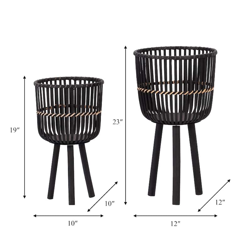 Sagebrook Home Wicker Modern Boho Bamboo Planter Set