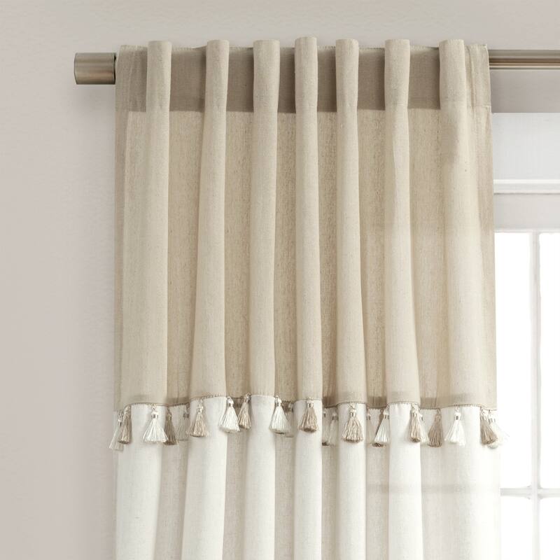 Lush Decor Boho Faux Linen Tassel Color Block Window Curtain Panel