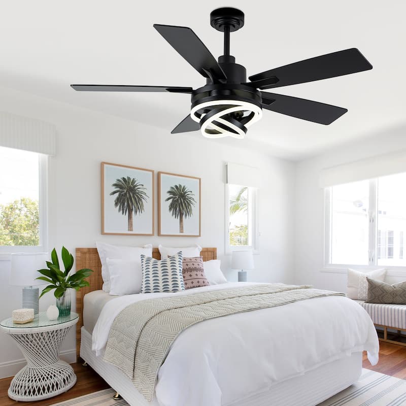 Cusp Barn 52"/72" Modern Large Dimmable LED Ceiling Fan with Lights and Remote, Reversible 8-Blade DC Motor DIY Shape Chandelier