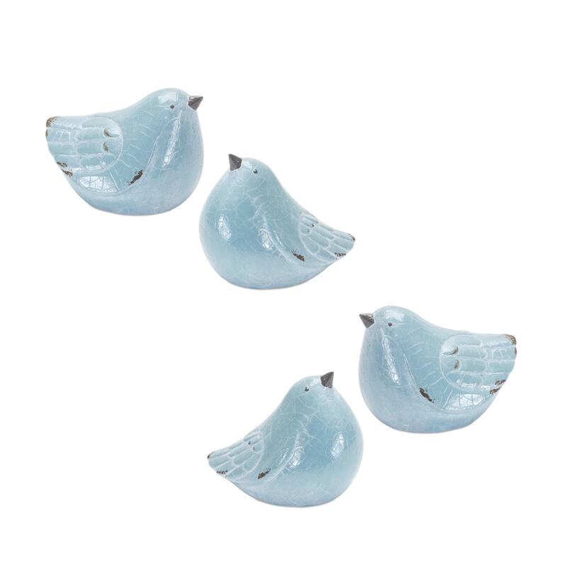 HomeRoots Set of Four Blue Terracotta Bird Figurines - 4.25' X '4' X '5.25