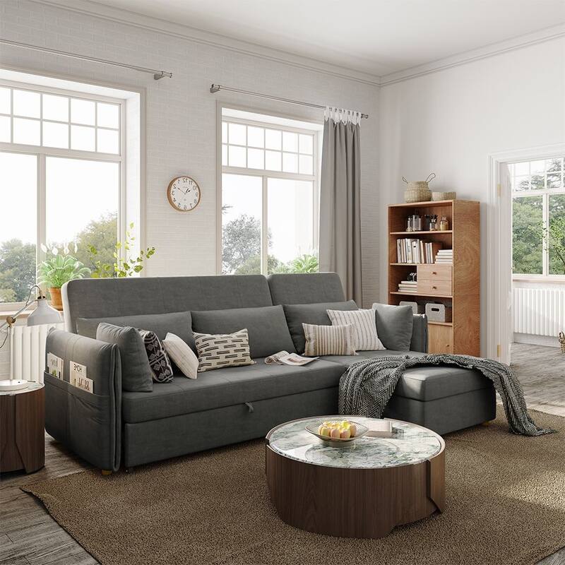 98.43" Modern Minimalist "L" Shape Sofa Bed，Anti-scratch and Water-proof, Solid Wood Frame