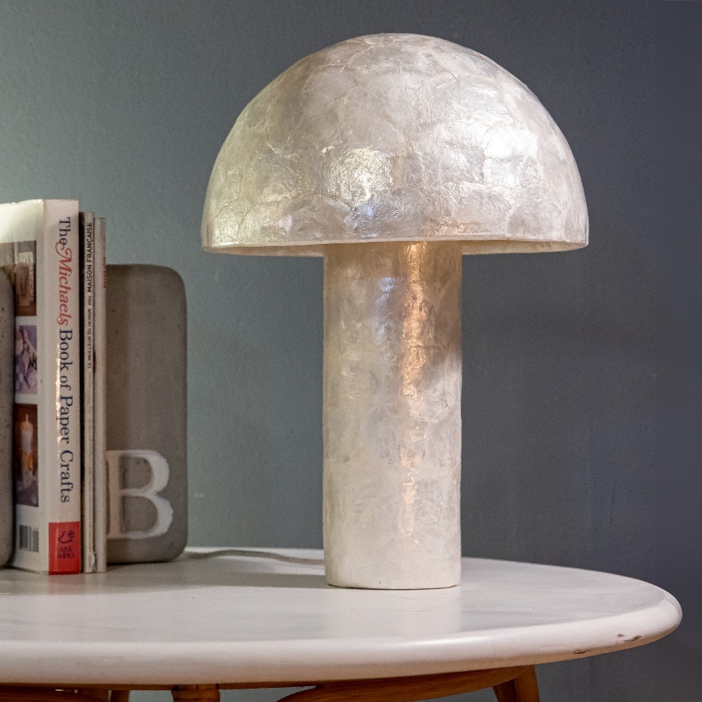 Nautical Capiz Shell Mushroom Table Lamp - Seaside Ocean Beach