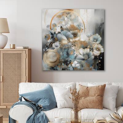Designart "Golden Blue Silky Flower Design II" Floral Metal Wall Art
