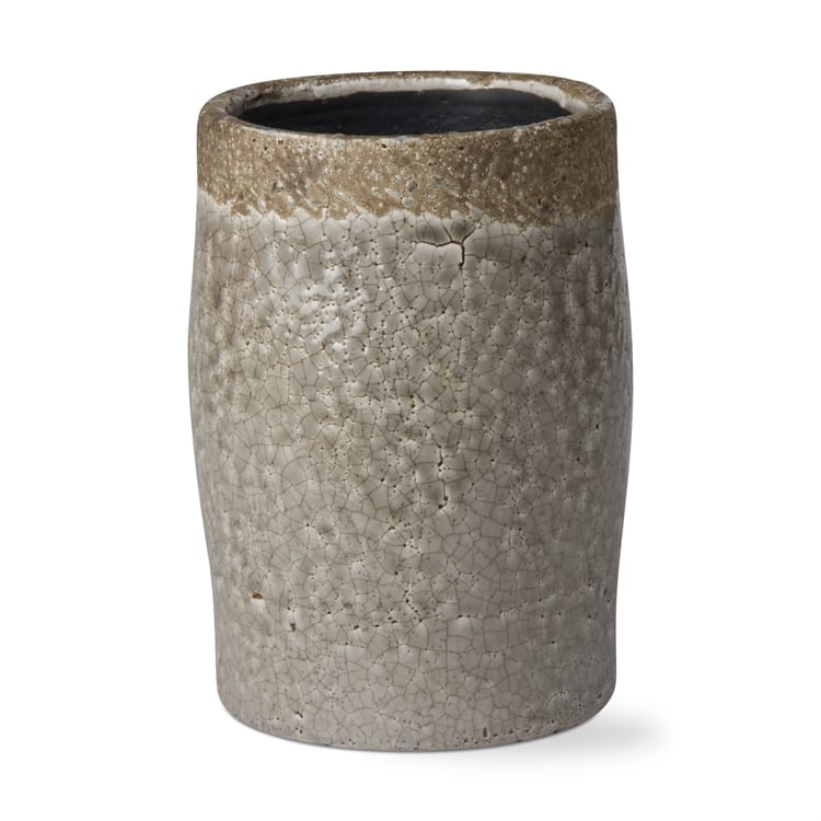 Crackle Glazed Rustic Ceramic Vase 8.25 in Gray Decorative Bouquet Holder for Christmas Home Decor
