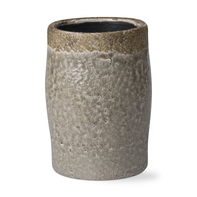 Crackle Glazed Rustic Ceramic Vase 8.25 in Gray Decorative Bouquet Holder for Christmas Home Decor