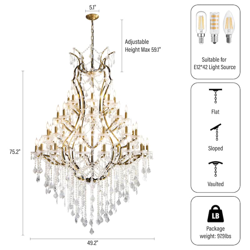 KAYLA Large Crystal Chandelier 28-49in Chandelier Light Fixture Modern Maria Theresa Crystal Chandeliers