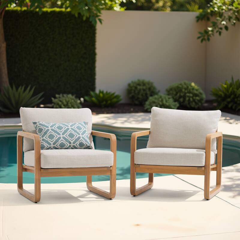 2-Piece Outdoor Chair Set with Thick Cushions in Acacia Wood