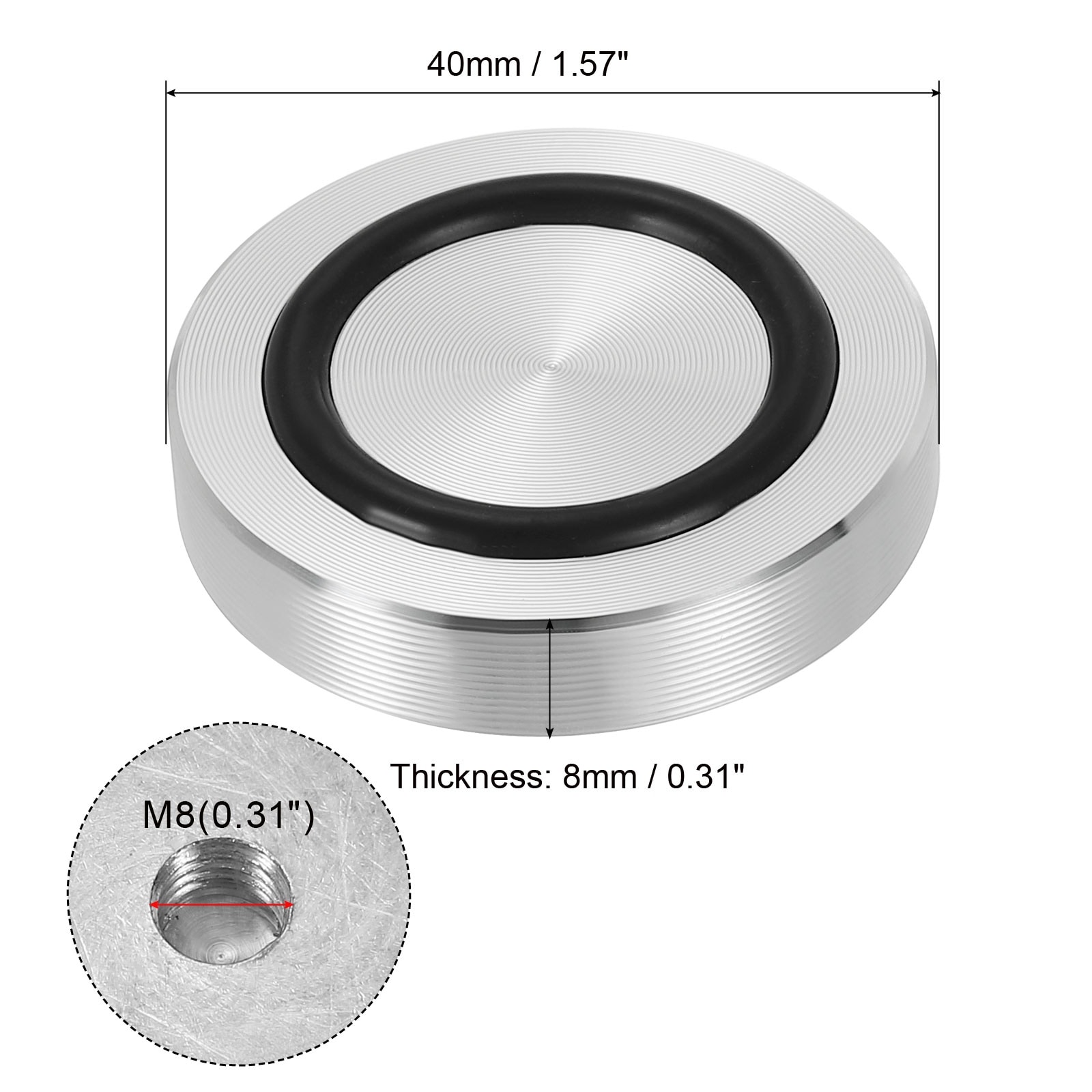 Aluminum Circle Disc Glass Top Adapter Round Solid Table Feet Pad Plate with Anti-Slip Rubber Ring - Silver