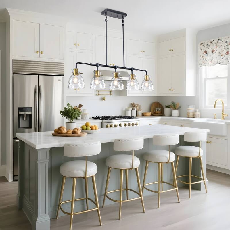 Starsky 5-Light Modern Linear Hammered Glass Kitchen Island Pendant - Black - N/A