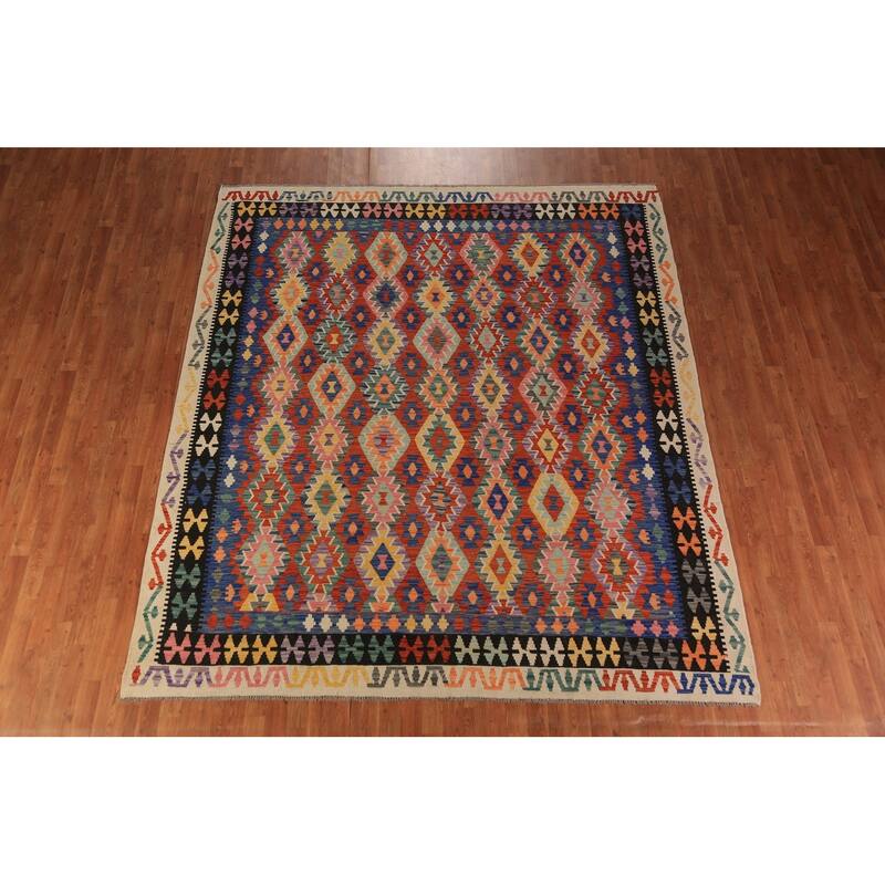 All-Over Kilim Oriental Area Rug Hand-Woven Wool Carpet - 8'5"x 9'9"