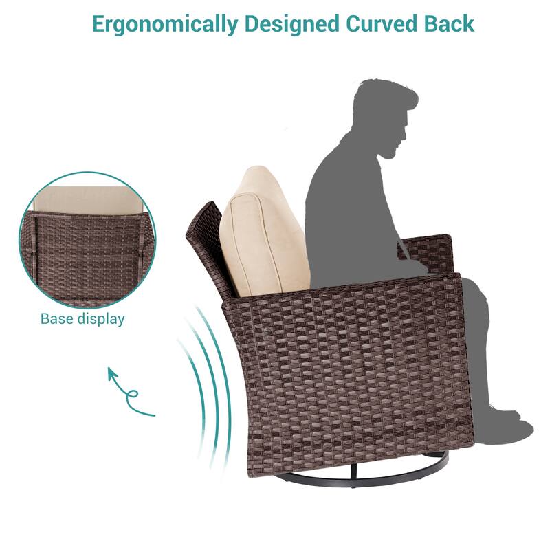 BONOSUKI 5-Piece Outdoor Brown/Gray PE Wicker Patio Conversation Sets, Swivel Rocking Sofa Set with Cushions and Ottomans