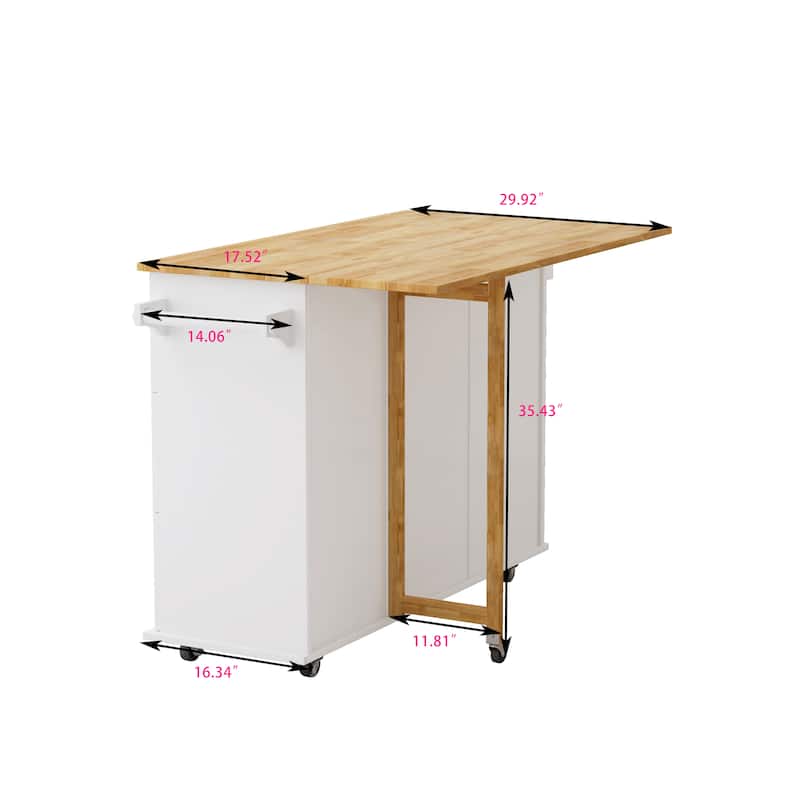 Kitchen Island Cart with Expandable Desktop, Kitchen Trolley Cart on Locking Wheels, Bar Cabinet with 2 Door & 3 Drawers