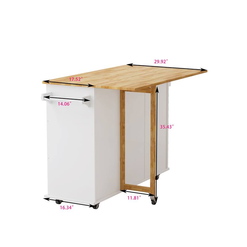 Modern Kitchen Island with 2 Door Cabinet, 3 Drawers, Expandable Desktop Spice Rack and Towel Rack, for Kitchen, White