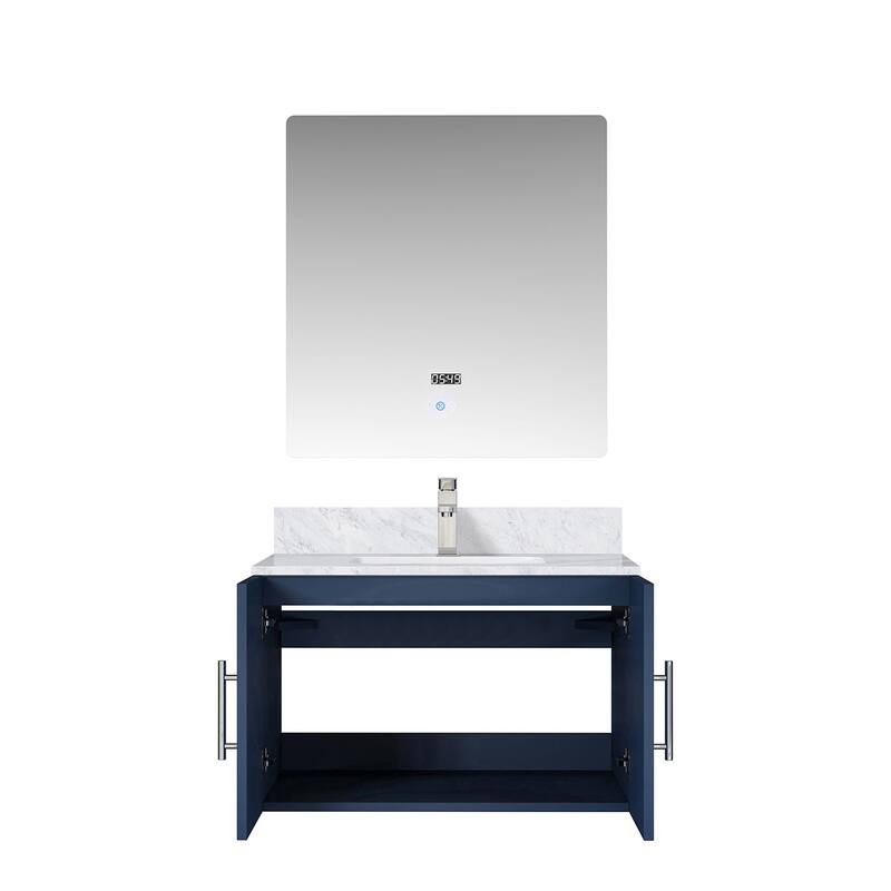 Monte Stainless Steel Bathroom Vanity Set with Marble Top, Chrome Faucet, 30" x 32" Mirror, Scratch & Stain Resistant