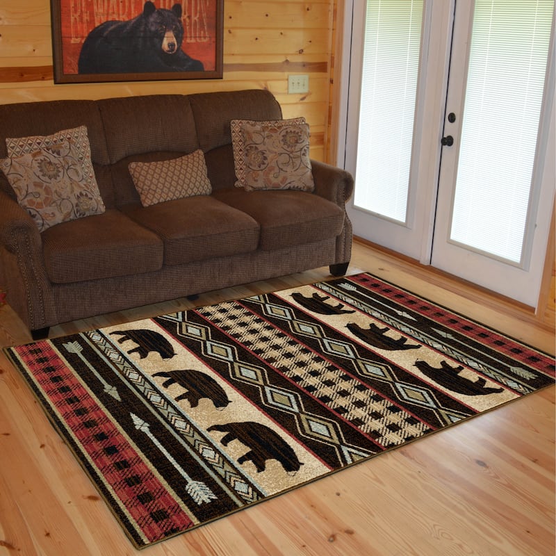 Lodge King Bear Plaid Rug