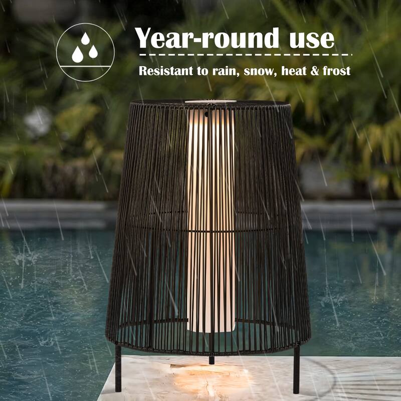 2-Pack Outdoor Rattan Solar Light Patio Floor Lamp