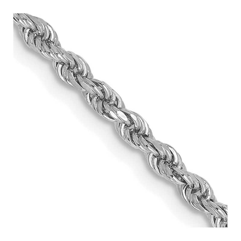 Curata 14k White Gold 7" 8" or 9" Solid 2.25mm Diamond Cut Rope Chain Bracelet for men or women