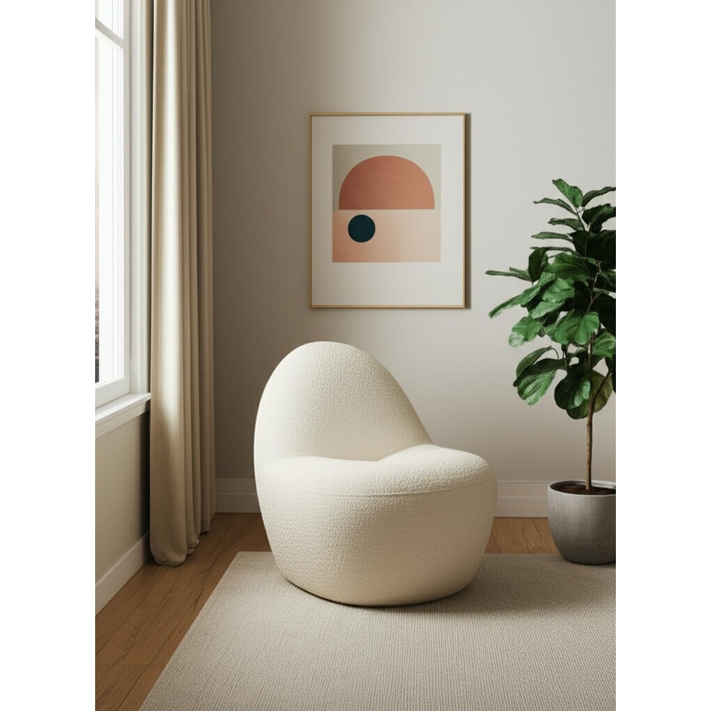 HomeRoots 33" Cream Boucle Slipper Chair - 32.68 in. x 31.50 in. x 26.38 in.