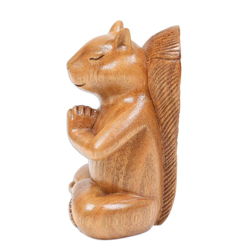 Novica Handmade Praying Squirrel Wood Sculpture