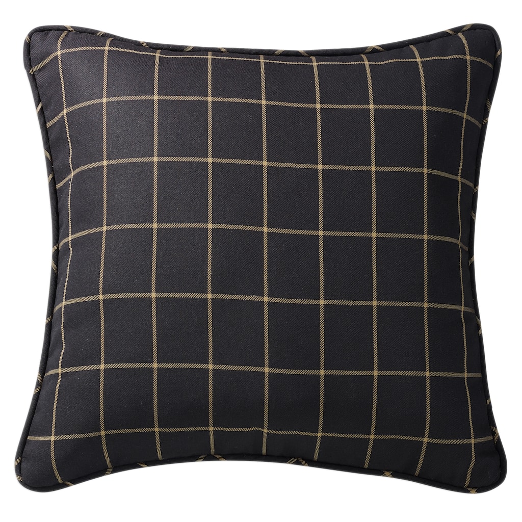 HiEnd Accents Ashbury Black Windowpane Plaid Woven Tweed Euro Sham, 27"x27"