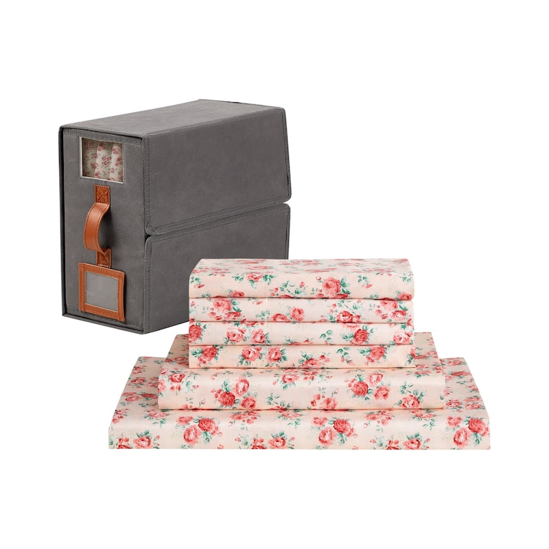 Modern Threads 6-Piece Satin Sheet Set with Deep Pocket Fitted Sheet, 4 Pillowcases, and Organizer - California King - Pink