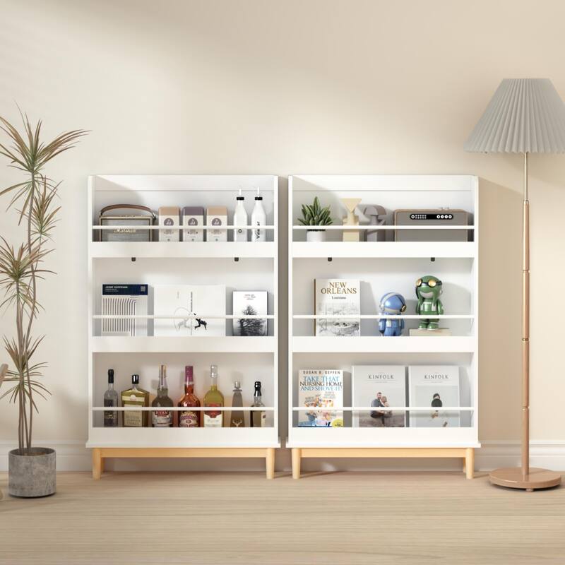 Wall-Mounted Kids Bookshelf With 4 Front-Facing Display Shelves, Modern Book Rack With Natural Wood Base
