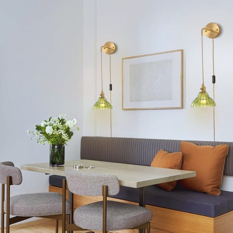 4.9FT green lighting gold & green plug in hanging light brass, glasswall light